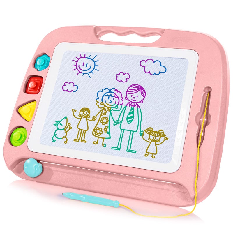 SGILE Large Magnetic Drawing Board - 4 Colors 16×13in Doodle Pad with 4 Stamps for Toddlers, Learning Toy Board Etch Sketch Gift for 36+ Month Kids Girls Boys, Light-Pink - Image 1