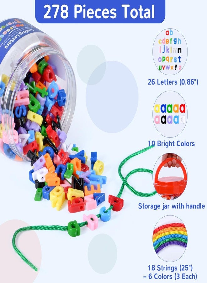 ZYFLSQ 278 Pcs Lacing Letters Beads, 10 Color Alphabet Letter Beads Learning Toys with 18 Laces, Lowercase ABC Bead Letters Toys for Kids Ages 3+, Home Manipulatives for Preschoolers, Back to School Supplies - Image 2