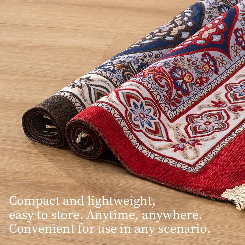Rness Muslim Prayer Rugs with Carrying Bag Elegant Design Large Lightweight Polyester Prayer Mat, Prayer Mats for Praying Men and Women 70x120cm PR09 Brown - Image 3