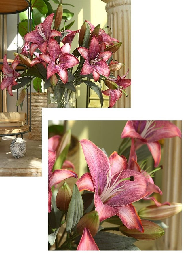 IPOPU Pink Artificial Lily Flowers 5PCS Hot Pink Silk Flowers Tiger Lily Faux Flowers Pink Flower Bulk Floral Arrangement Wedding Party Decor Home Decor - Image 5