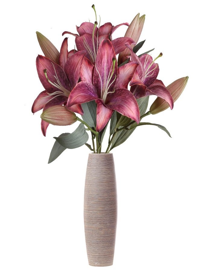 IPOPU Pink Artificial Lily Flowers 5PCS Hot Pink Silk Flowers Tiger Lily Faux Flowers Pink Flower Bulk Floral Arrangement Wedding Party Decor Home Decor - Image 1