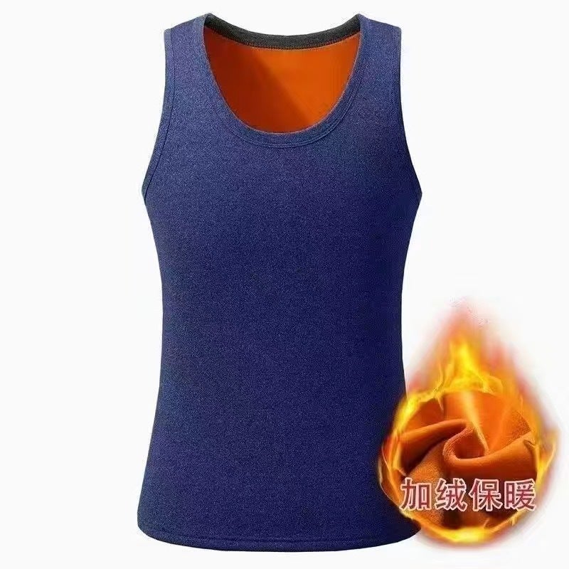 Gold Velvet Mens fleece-lined Thickened Slim-fit Crewneck Middle-aged Thermal Vest Base Shirt Underwear Winter Top Light gray - Image 2
