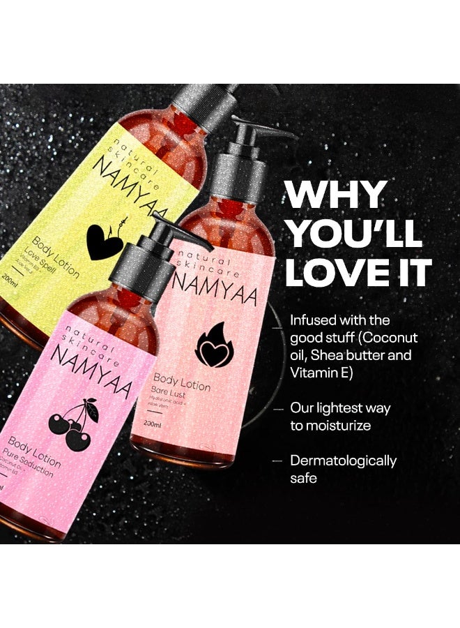 Namyaa Nourishing Body Lotion|With Long Lasting Fragrance|Made with Natural Ingredients |For Dry Skin|Gives Glowing And Ultra Soft Skin, 200ml each| Pack of 3(Aloe Vera, Coconut Oil) - Image 4