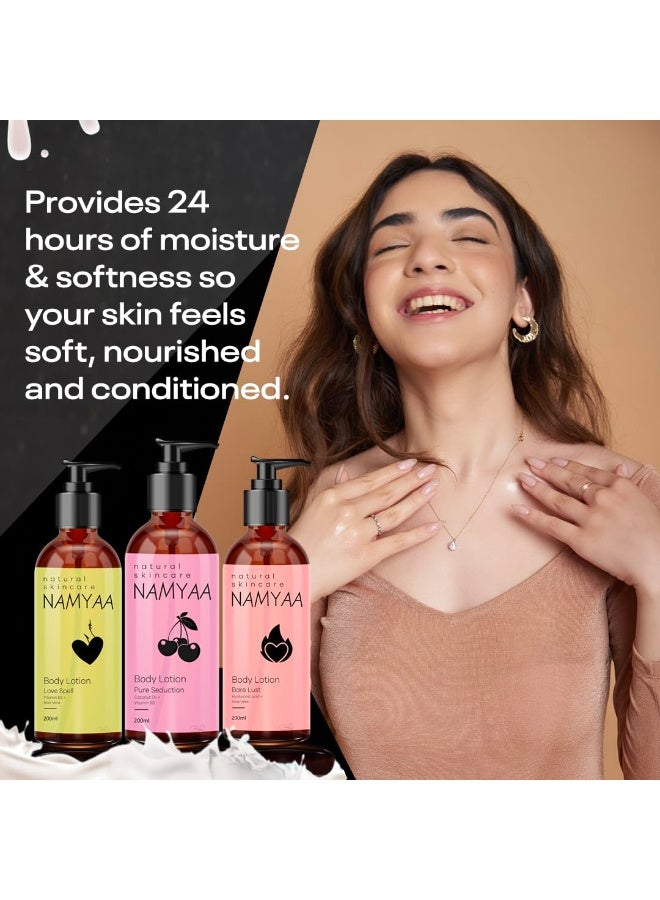 Namyaa Nourishing Body Lotion|With Long Lasting Fragrance|Made with Natural Ingredients |For Dry Skin|Gives Glowing And Ultra Soft Skin, 200ml each| Pack of 3(Aloe Vera, Coconut Oil) - Image 2