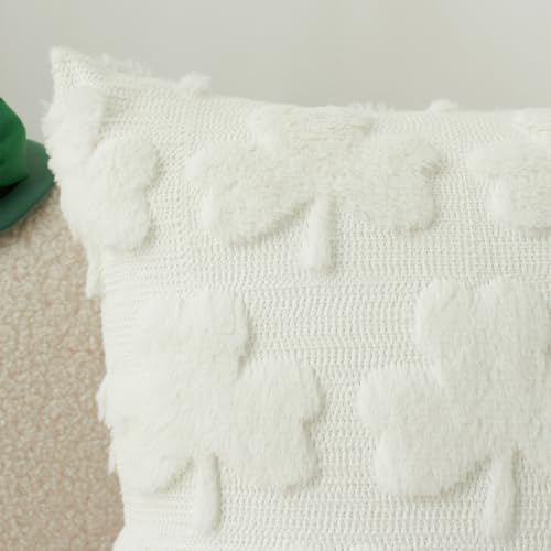 K KEVIN TEXTILE Kevin Textile St Patricks Day Pillow Covers 18 x 18 Inch Pack of 2 Soft Faux Fur Cream Shamrock Decorative Lucky Clover Throw Pillowcase for Spring Home Bed Sofa Couch Cream White - Image 3