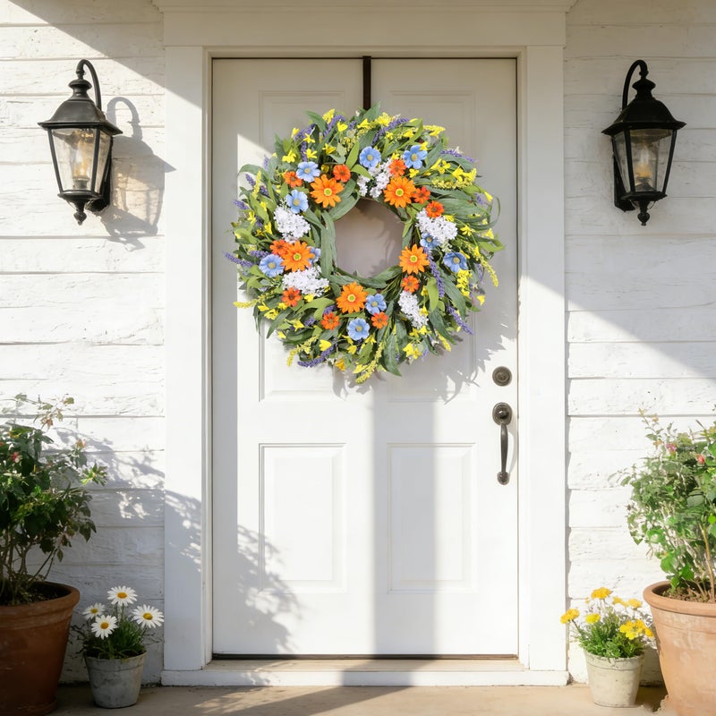 Vsonker Spring Wreath for Front Door 24 Inch, Summer Floral Wreaths with Artificial Daisy and Lavender for All Season Home Decor Easter Indoor Outdoor Wall Home Celebrations - Image 2