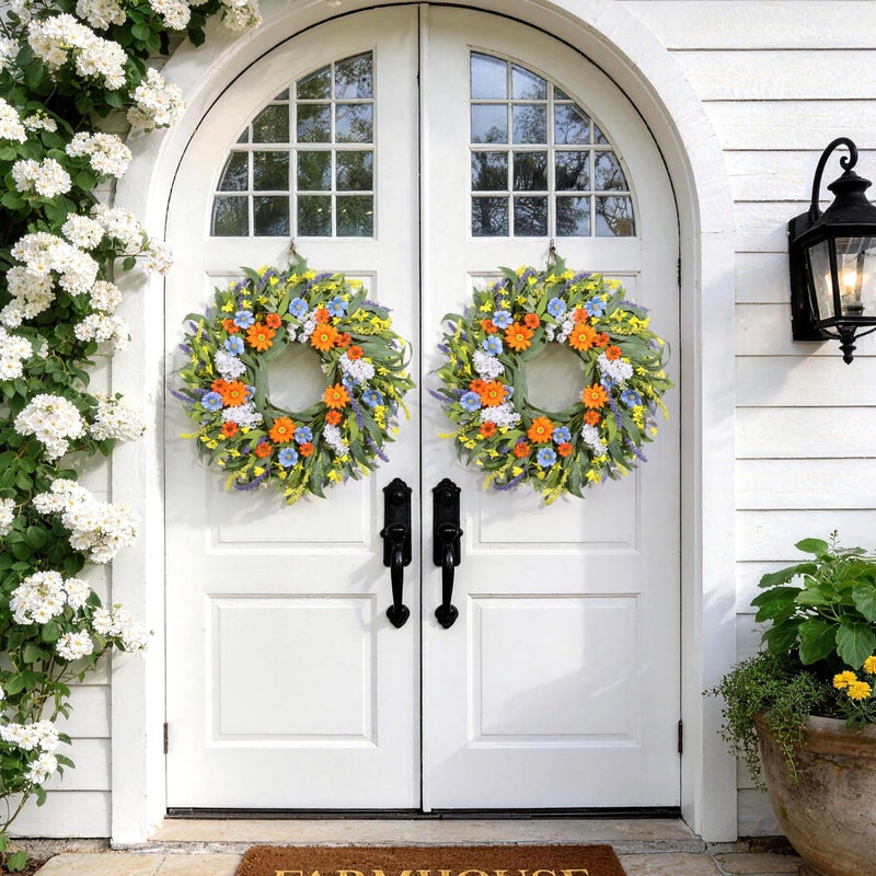 Vsonker Spring Wreath for Front Door 24 Inch, Summer Floral Wreaths with Artificial Daisy and Lavender for All Season Home Decor Easter Indoor Outdoor Wall Home Celebrations - Image 5