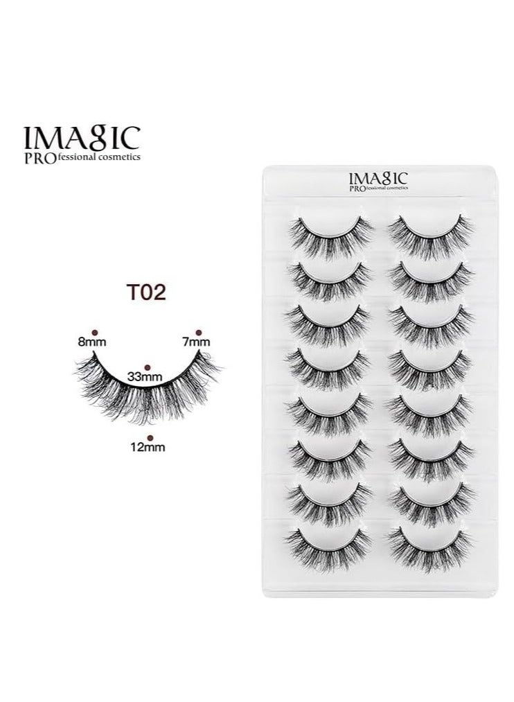IMAGIC 8-Pair 3D False Eyelashes – Natural & Dramatic Volume, Lightweight Reusable Lashes, Soft Wispy Handmade Lashes for Daily Wear & Party Makeup (T02) - Image 2