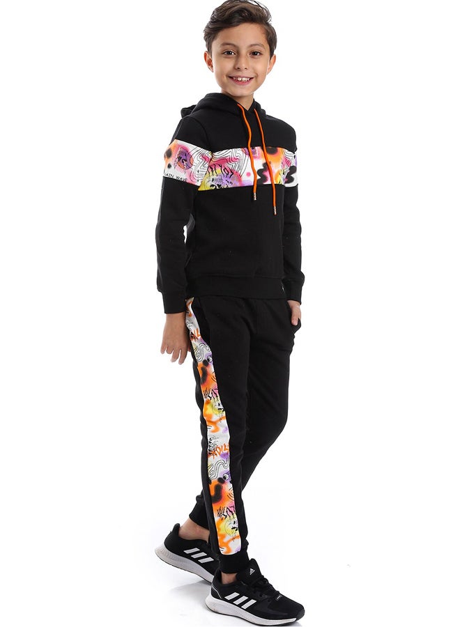 Andora بدلة تدريب مطبوعة باللون الأسود مع اللون الوردي والبرتقالي_متعددة الألوان - Image 3