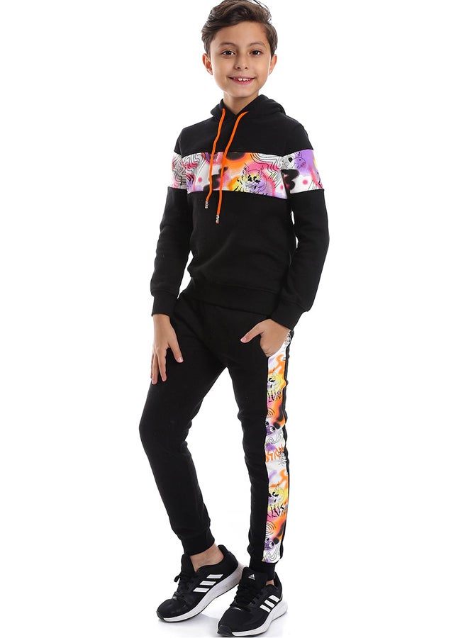 Andora بدلة تدريب مطبوعة باللون الأسود مع اللون الوردي والبرتقالي_متعددة الألوان - Image 5