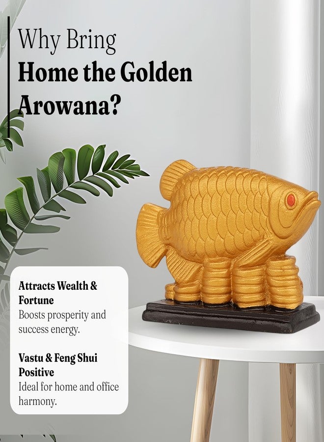 NIKZO Decorative Resin Golden Fish Showpiece | Gold Arowana Figurine for Home Décor | Vastu Good Luck Table Ornament | Handmade Resin Fish Statue for Office & Living Room - Image 2