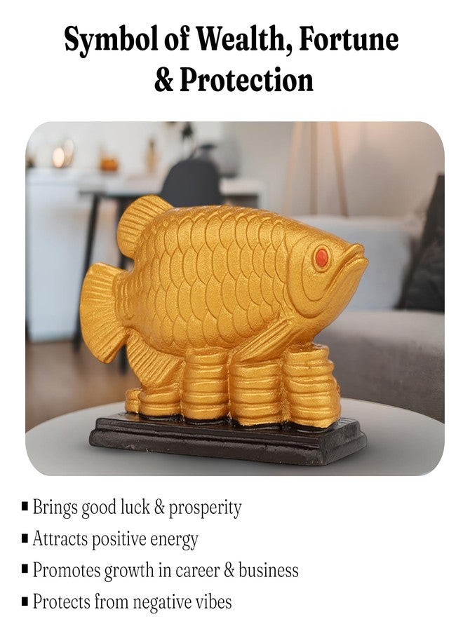 NIKZO Decorative Resin Golden Fish Showpiece | Gold Arowana Figurine for Home Décor | Vastu Good Luck Table Ornament | Handmade Resin Fish Statue for Office & Living Room - Image 5