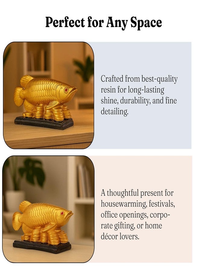 NIKZO Decorative Resin Golden Fish Showpiece | Gold Arowana Figurine for Home Décor | Vastu Good Luck Table Ornament | Handmade Resin Fish Statue for Office & Living Room - Image 4