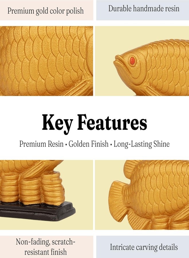 NIKZO Decorative Resin Golden Fish Showpiece | Gold Arowana Figurine for Home Décor | Vastu Good Luck Table Ornament | Handmade Resin Fish Statue for Office & Living Room - Image 3