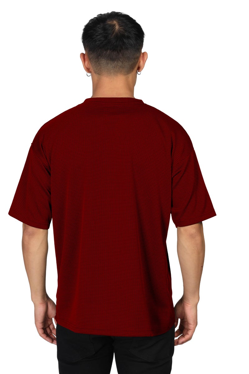 SHODOX® Men Oversized T Shirt Solid Dotted Design | Round Neck Loose Fit Drop Shoulder Casual T-Shirt for Men Red - Image 2