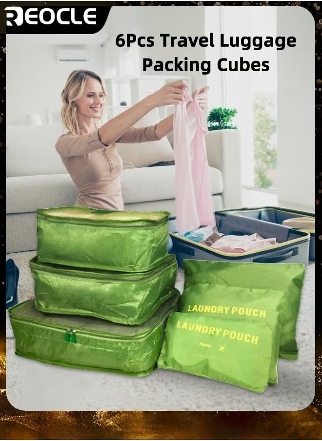 REOCLE 6pcs Clothes Storage Bags Packing Cube Travel Luggage Organizer Pouch Set Travel Multi-functional Clothing Sorting Packages  - Image 1