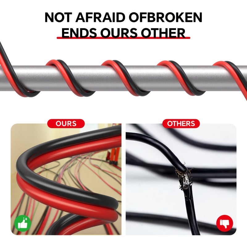 سلك 22 AWG مع أنابيب انكماش حراري 18-22 AWG زوج مجدول من الأسلاك الحمراء والسوداء المطلية بالقصدير - كابل تمديد شريط LED بجهد 12V 24V DC مناسب لأضواء LED في السيارات - سلك PVC مرن عالي الحرارة بطول 1968.5 بوصة - Image 4
