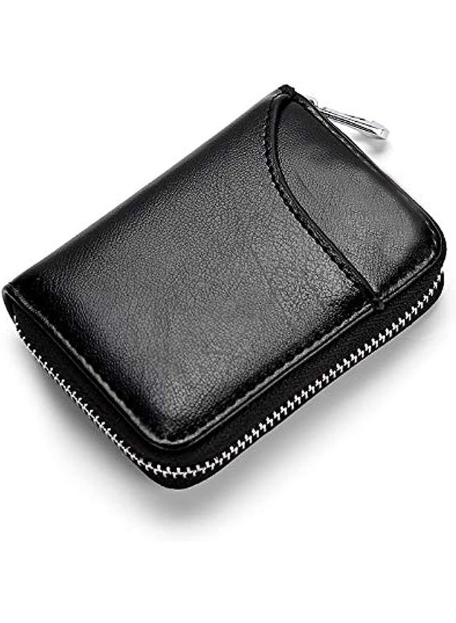 JOUDIYA Slim RFID Wallets for Men, Genuine Leather Card Holder Zipper Card Case Black  - Image 1