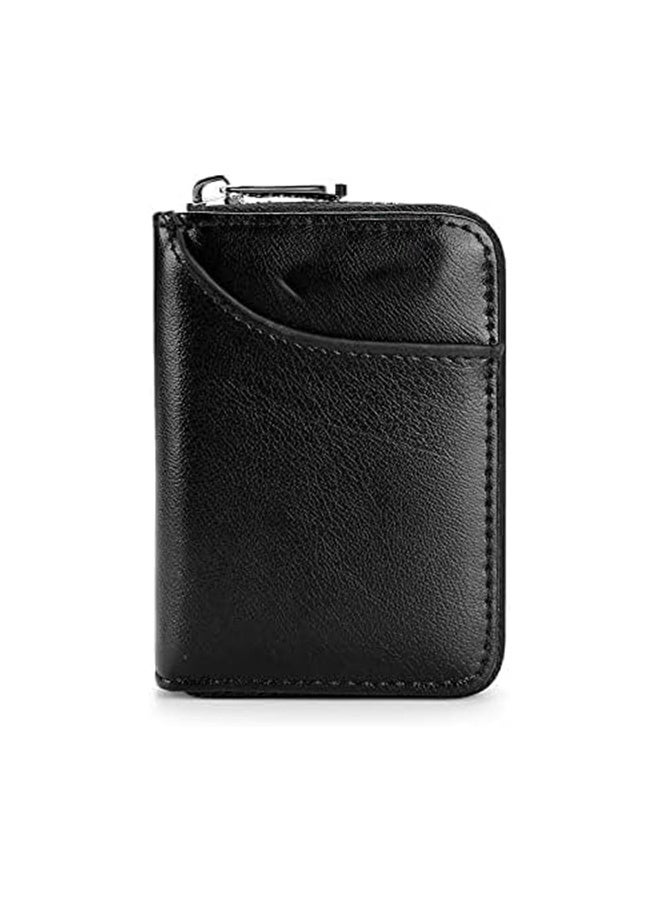 JOUDIYA Slim RFID Wallets for Men, Genuine Leather Card Holder Zipper Card Case Black  - Image 2