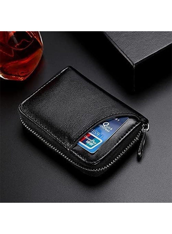 JOUDIYA Slim RFID Wallets for Men, Genuine Leather Card Holder Zipper Card Case Black  - Image 3