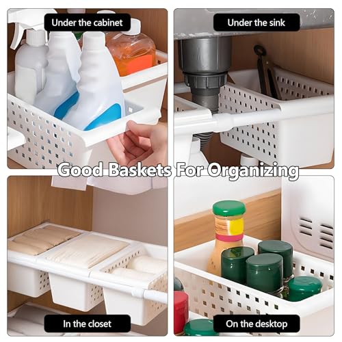 Gonetre Shelf Baskets Storage Basket for Expandable Rod Under Sink Organizer PP Plastic Hanging Basket for Closet Wardrobe Kitchen 30*16*8CM Storage supplies - Image 3
