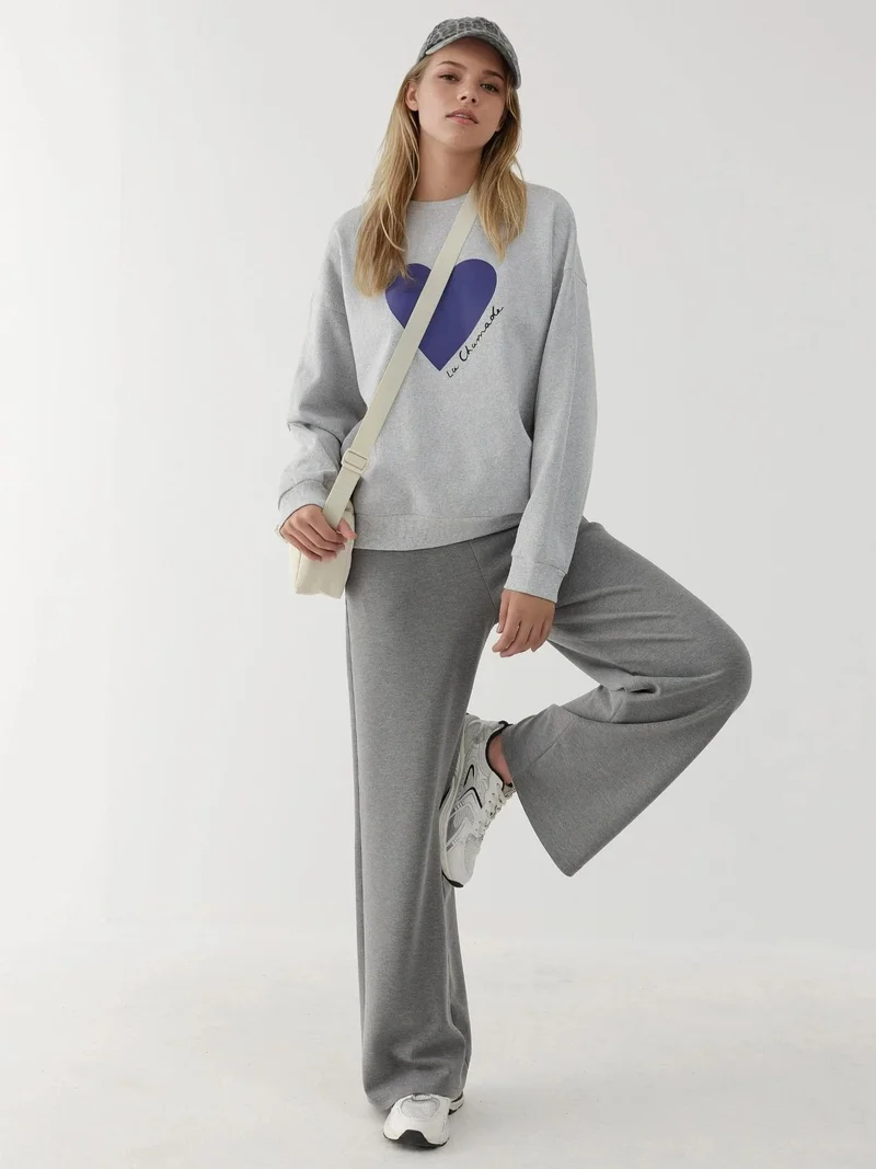 HICCUP Grey Soft Modal Touch Wide Leg Sweatpants for Women | Best Price UAE