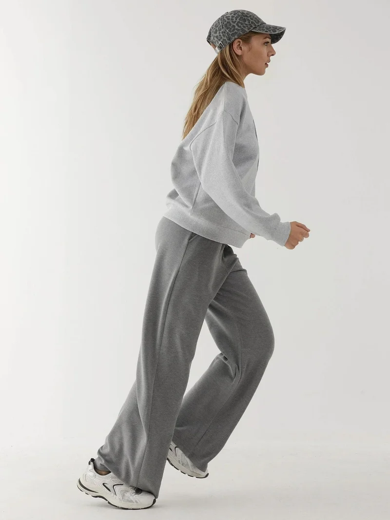 HICCUP Grey Soft Modal Touch Wide Leg Sweatpants for Women | Best Price UAE