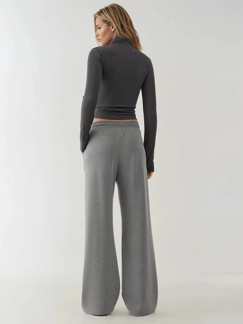 HICCUP Grey Soft Modal Touch Wide Leg Sweatpants for Women | Best Price UAE