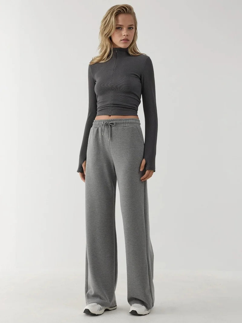 HICCUP Grey Soft Modal Touch Wide Leg Sweatpants for Women | Best Price UAE