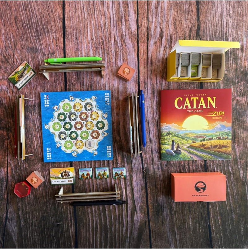 Catan Zip Travel Board Game – Portable Strategy Game with 50 Maps, Compact Carry Bag, Dice Shaker & Storage Boxes, Fun for Family & Adults, Ages 10+, 3-4 Players, 1 Hour Playtime - Image 3
