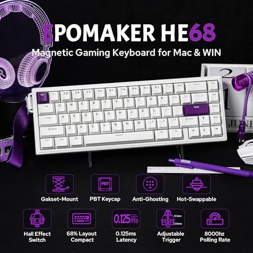 EPOMAKER HE68 Hall Effect Keyboard, 8000hz Polling, 0.01mm Adjustable Trigger, 0.125ms Latency, Creamy Gasket, Snap Key, SOCD, RGB, Wired Magnetic Gaming Keyboard for Mac/PC (White) - Image 2