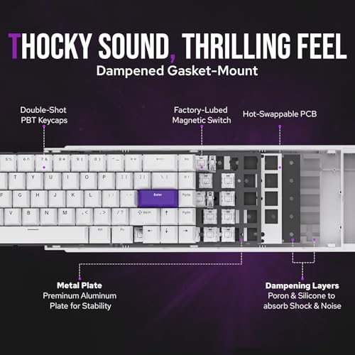 EPOMAKER HE68 Hall Effect Keyboard, 8000hz Polling, 0.01mm Adjustable Trigger, 0.125ms Latency, Creamy Gasket, Snap Key, SOCD, RGB, Wired Magnetic Gaming Keyboard for Mac/PC (White) - Image 4