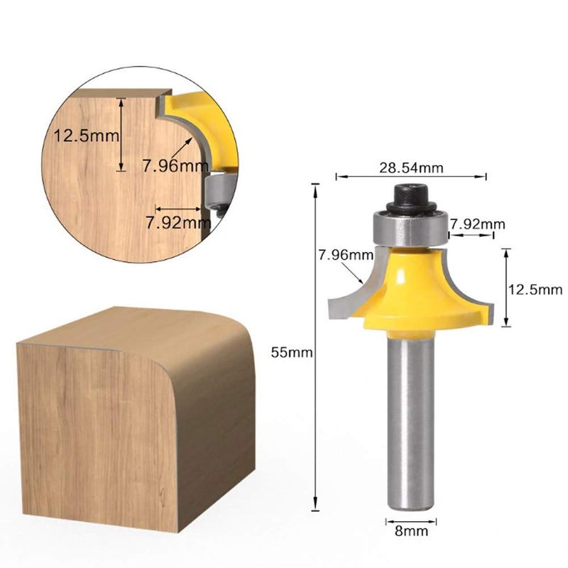 5 Pcs Router Bit Set, 8mm Shank Round Corner Trimming Router Bit for Woodworking, YG8 Alloy Milling Cutter with Rust - Coating for Inverted R Cutting - Image 2