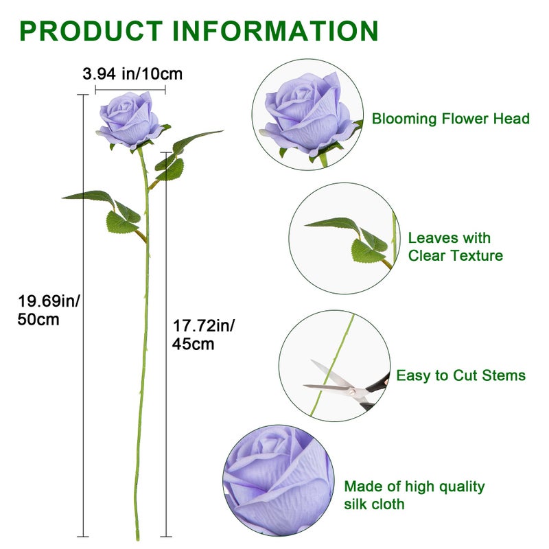Uqueeten Artificial Flowers Roses Touch Fake Rose Bouquet Flower Stem For Wedding Centerpieces Diy Wreath Home Decorations Silk Roses Mothers Party Fake Outdoor Flowers Decor 19.6"(Light Purple 50PCS) - Image 4