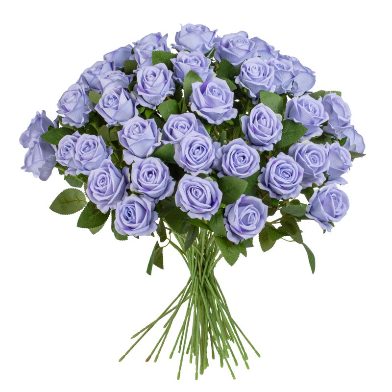 Uqueeten Artificial Flowers Roses Touch Fake Rose Bouquet Flower Stem For Wedding Centerpieces Diy Wreath Home Decorations Silk Roses Mothers Party Fake Outdoor Flowers Decor 19.6"(Light Purple 50PCS) - Image 1