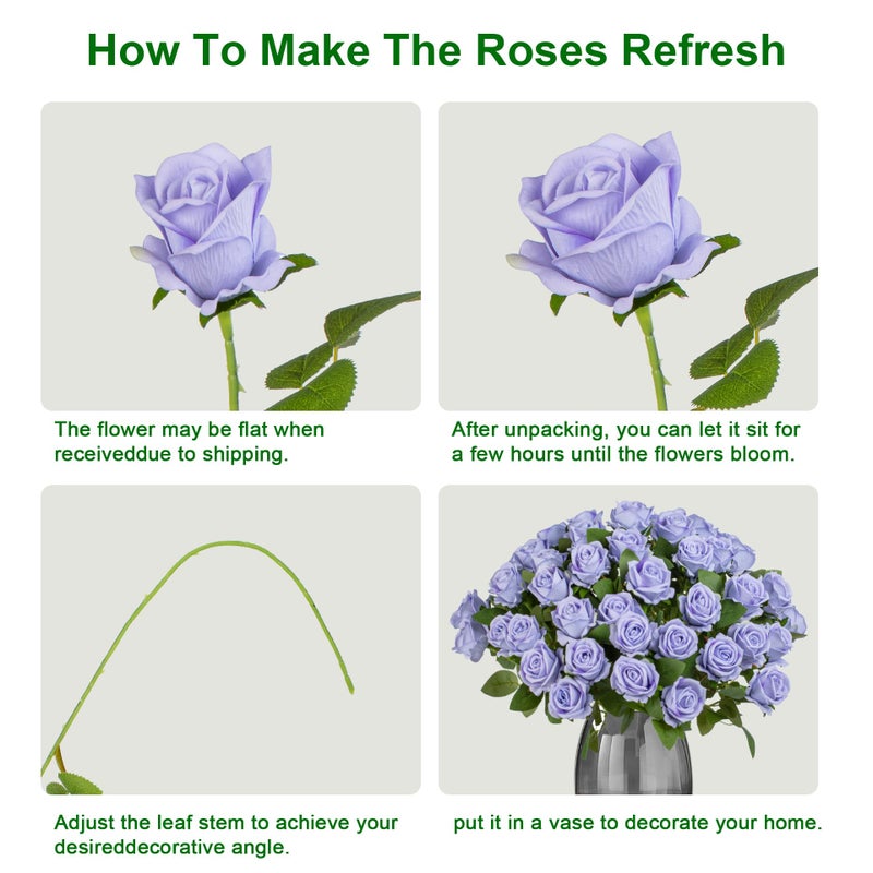 Uqueeten Artificial Flowers Roses Touch Fake Rose Bouquet Flower Stem For Wedding Centerpieces Diy Wreath Home Decorations Silk Roses Mothers Party Fake Outdoor Flowers Decor 19.6"(Light Purple 50PCS) - Image 3