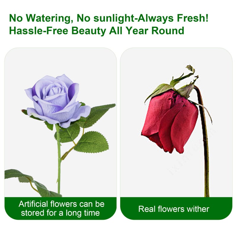 Uqueeten Artificial Flowers Roses Touch Fake Rose Bouquet Flower Stem For Wedding Centerpieces Diy Wreath Home Decorations Silk Roses Mothers Party Fake Outdoor Flowers Decor 19.6"(Light Purple 50PCS) - Image 5
