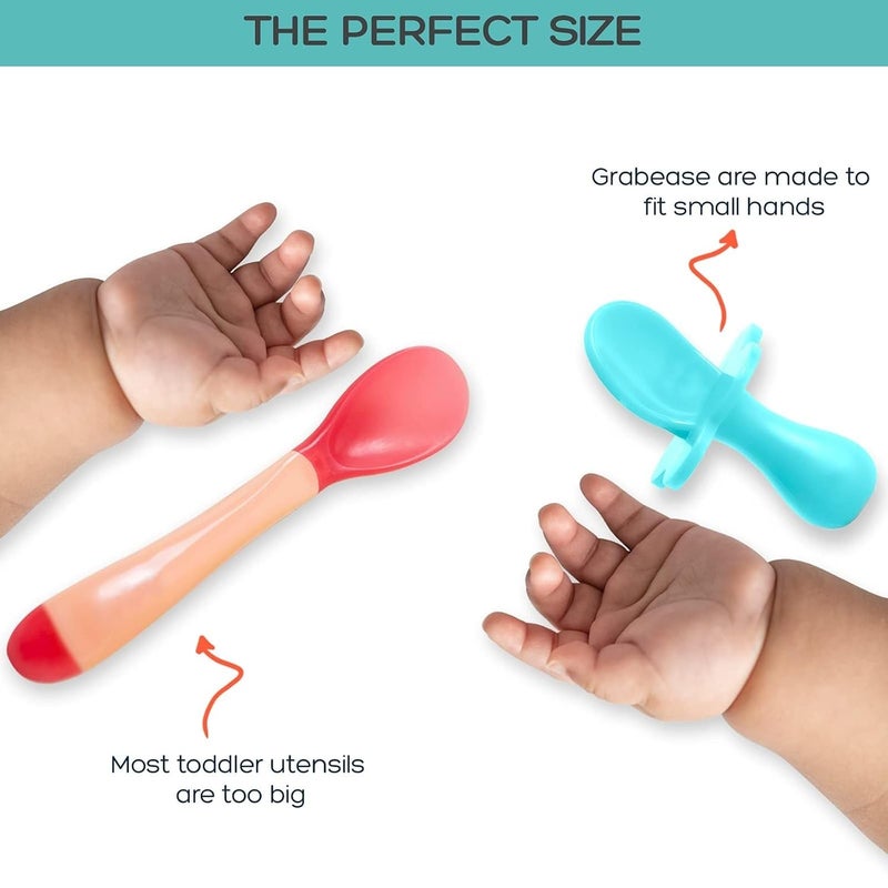 grabease Baby Feeding Utensils - Anti-Choke Collar & Toddler Fork for Ages 1-3 - Easy-Grip Curved Handle Infant Spoon - Dishwasher-Safe Convenience & Baby Cutlery - Teal - Image 5
