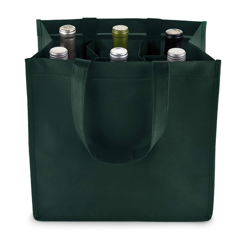 True Wine Shopping Bag 6 Bottle with Bottle Divider Insert, Bottle Carry Bag, Shopping Bag for Wine Bottles, Bottle Tote, Reusable, Green - Image 1