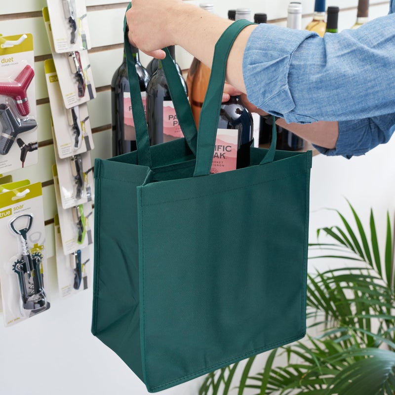 True Wine Shopping Bag 6 Bottle with Bottle Divider Insert, Bottle Carry Bag, Shopping Bag for Wine Bottles, Bottle Tote, Reusable, Green - Image 2