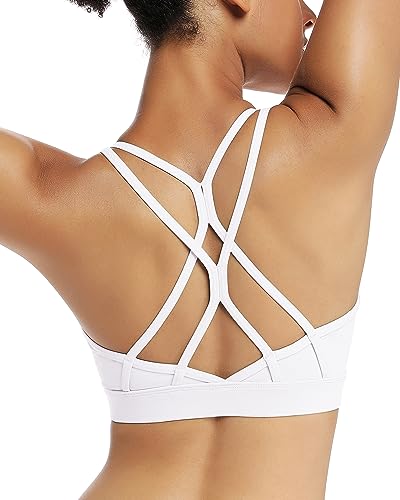 RUNNING GIRL صدرية رياضية نسائية من RUNNING GIRL بتصميم حمالات متقاطعة ودعم خفيف مع أكواب قابلة للإزالة باللون الأبيض - Image 1