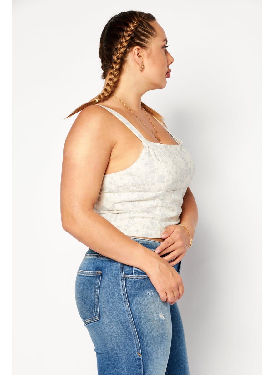 Gentle Fawn - Women Square Neck Sleeveless Floral Print Crop Tank Top, Beige - Image 1