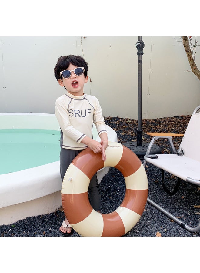 Loquat South Korea Children's One-piece Swimsuit Children's Long Sleeve Trousers Warm Boys And Girls Hot Spring Children's Sun Protection Suit-Color:Creamy-white- - Image 4