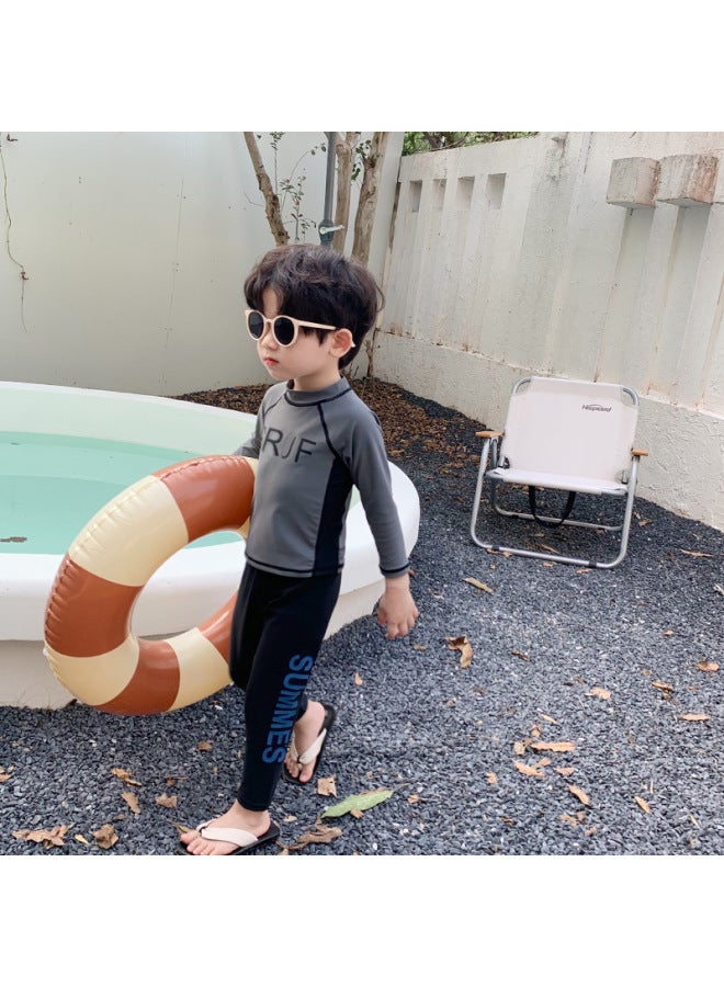 Loquat South Korea Children's One-piece Swimsuit Children's Long Sleeve Trousers Warm Boys And Girls Hot Spring Children's Sun Protection Suit-Color:Creamy-white- - Image 5