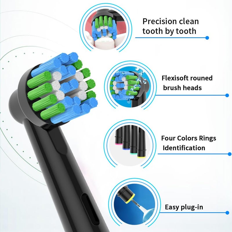 valuabletry 8pcs Replacement Heads Compatible with Oral B Electric Toothbrush, 4pcs Precision Clean and 4pcs Cross Clean Brush Heads, Black - Image 3