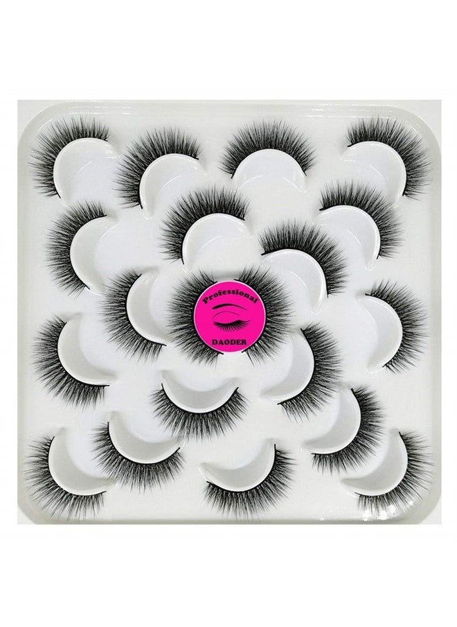 DAODER False Eyelashes Lashes Natural Look Thick Short 3D Faux Mink Lashes Strip 10mm Reusable Soft Wispy Lashes Pack Vegan Natural Lashes 10 Pairs(Natural Short lashes)  - Image 1