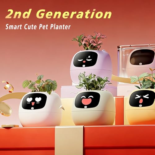TPHRAVAL Intelligent Flower Pot Electronic Bud Maintenance Plant Assistant Fun Interactive Flower Pot Indoor Green Planting Monitoring LCD Screen Display Cell Phone APP Connection Yellow - Image 3