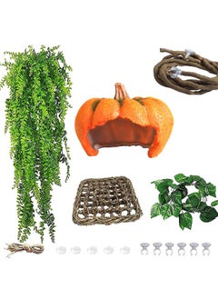 Kathson kathson Resin Reptile Pumpkin House Bearded Dragon Hammock Lizard Lounger 7.1 x 7.1in Reptiles Climbing Vines Leopard Gecko Tank Accessories Flexible Leaves Decor for Chameleon Snake Amphibians(5 Pcs)  - Image 1