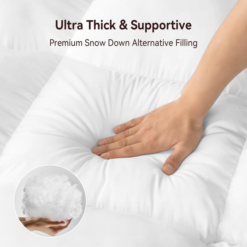 ABENE Queen Size Mattress Topper for Back Pain Relief, Extra Thick Mattress Pad Pillowtop, Soft Plush Mattress Cover Bed Topper with Deep Pocket, Overfilled Down Alternative Filling, White - Image 4