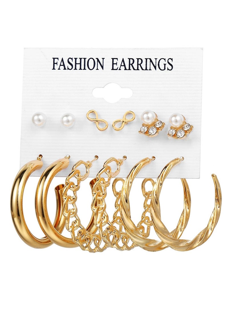 Goolsky Women’s 6-Piece Pearl & Cubic Zirconia Earring Set – Geometric Studs, Elegant Minimalist Multipack for Office & Daily Wear - Image 2